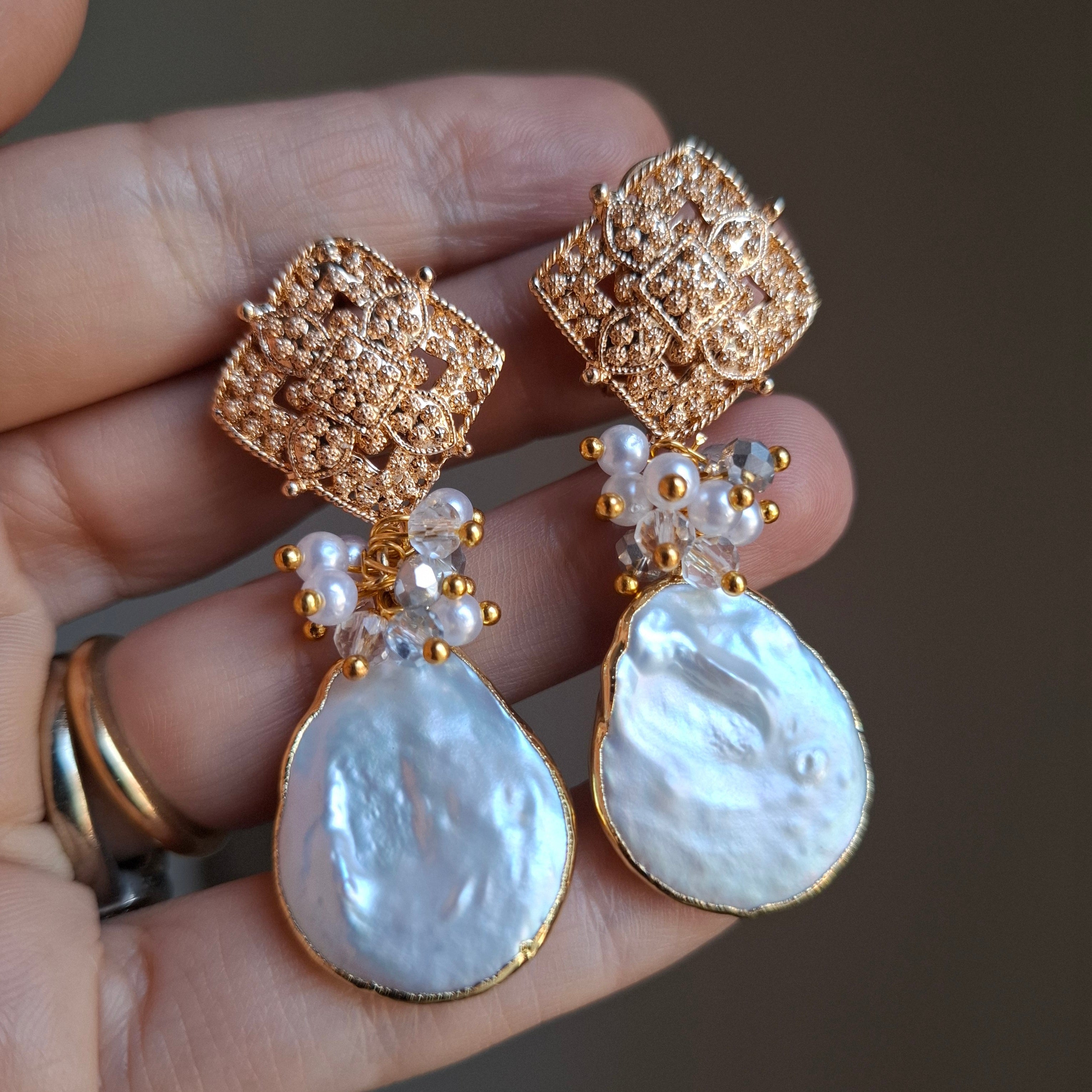 Aros Antique perlas racimo